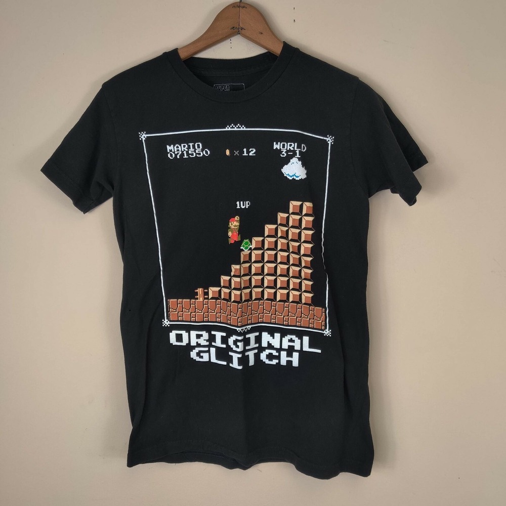 Super Mario Original Glitch T-shirt Men Women Size S Black 80s 90s‎ Vintage
